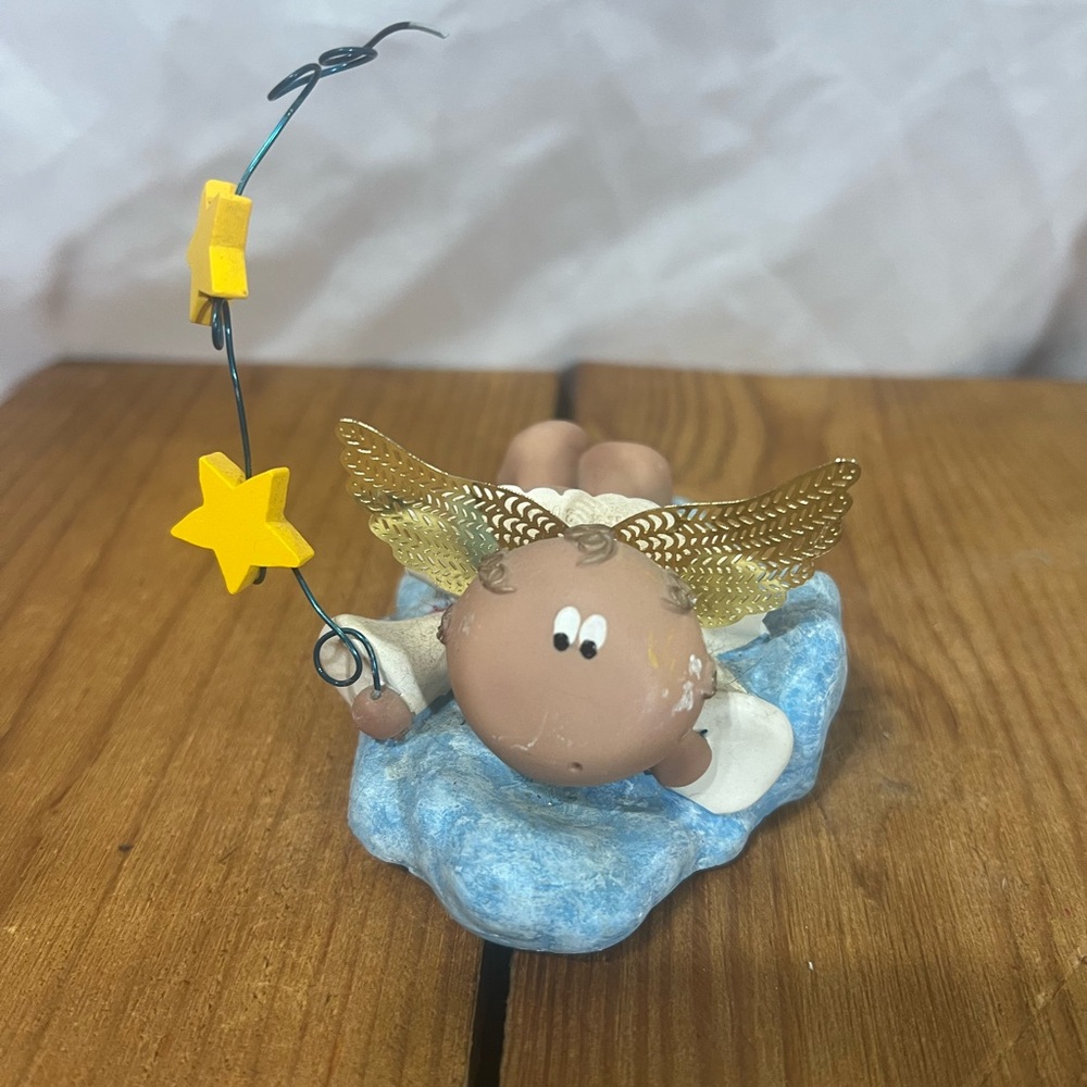 Gold and Blue Angel Figurine with Stars